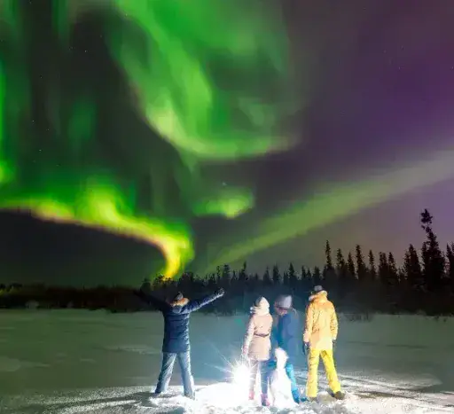 tourists watching northern lights